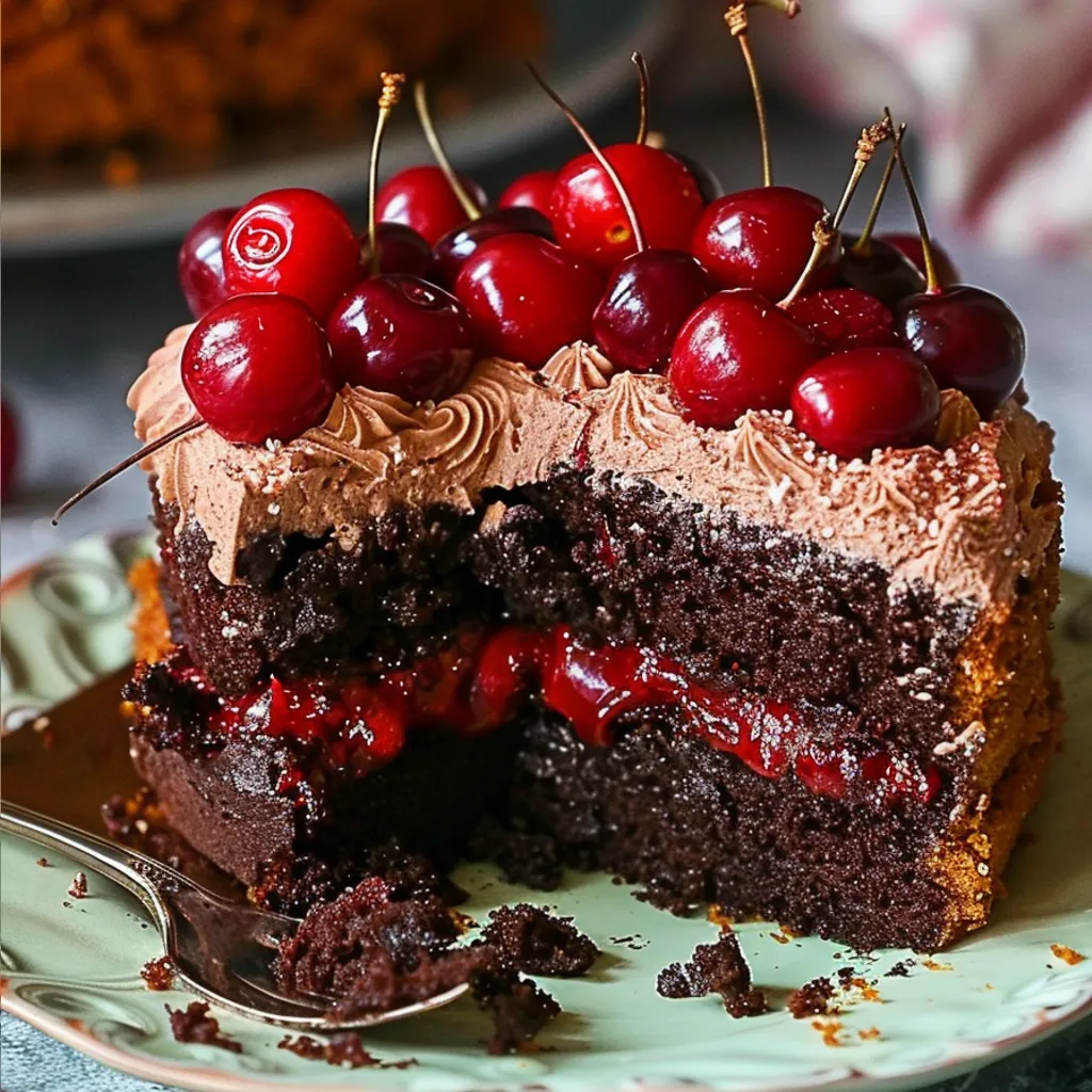 A slice of cherry Dr Pepper cake.