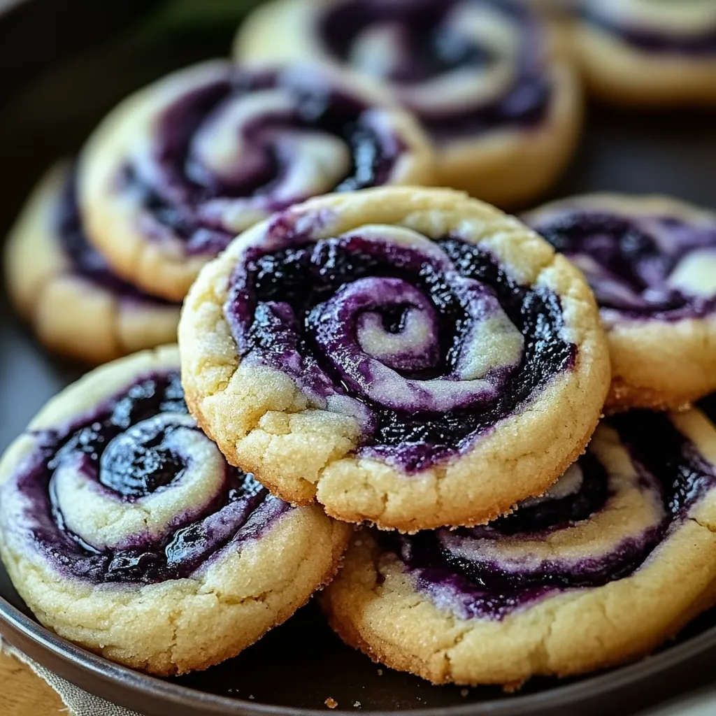 A plate of blueberry cheesecake swirl cookies.