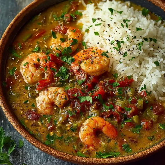 A bowl of Cajun Crawfish Etouffee.