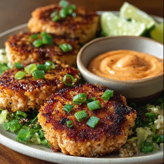 Asian tuna cakes with spicy mayo.
