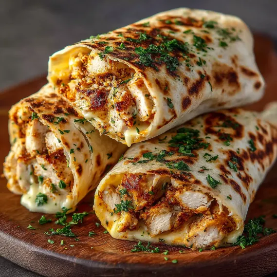 Two pieces of cheesy garlic chicken wraps.