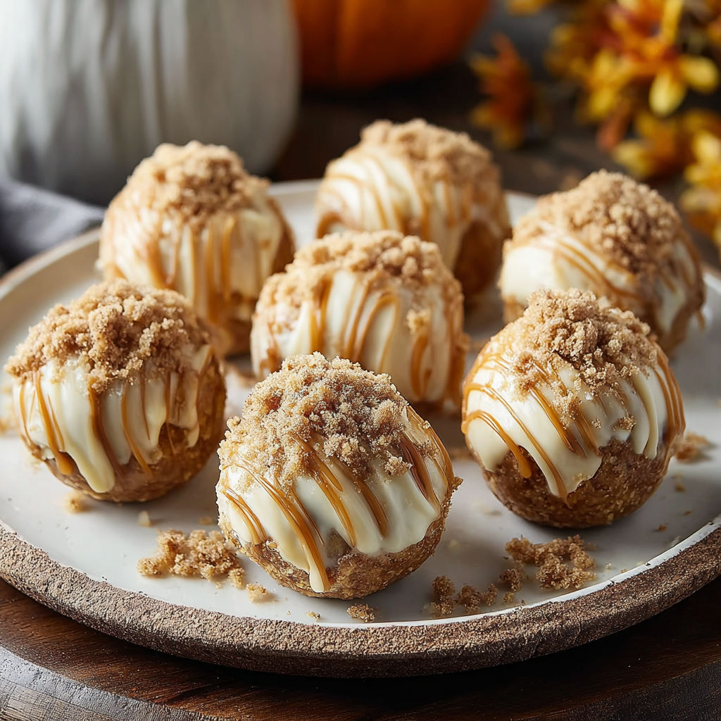 A plate of no-bake pumpkin cheesecake balls.