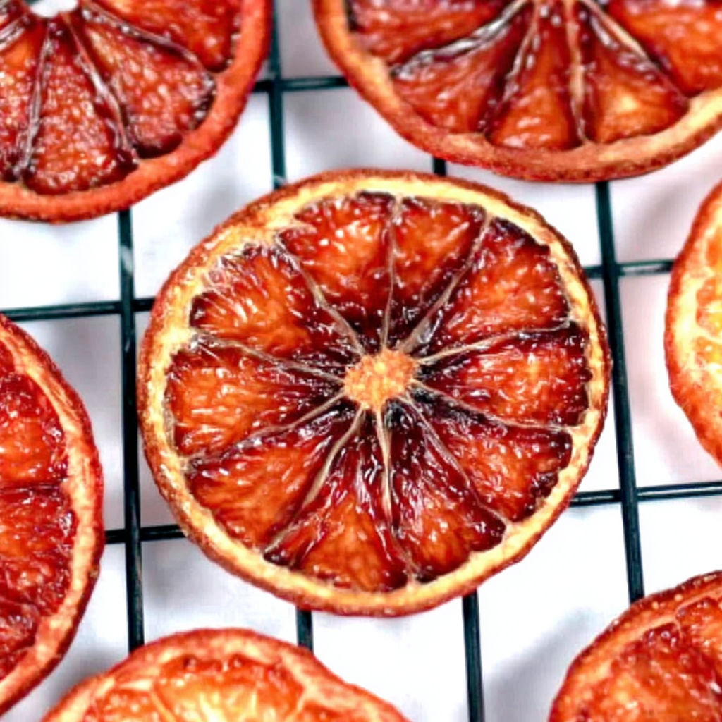 A slice of orange with a brown spot.