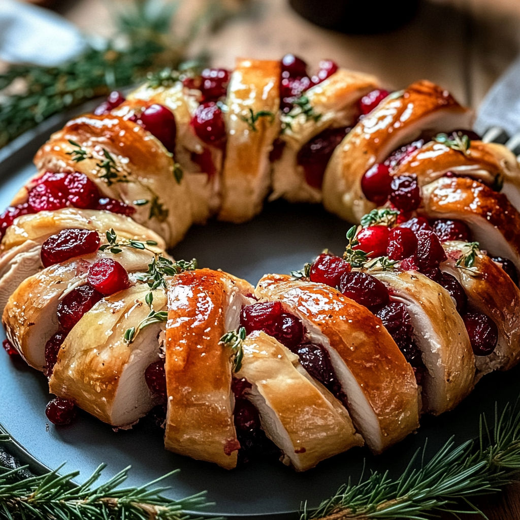 A delicious looking turkey and cranberry crescent ring.