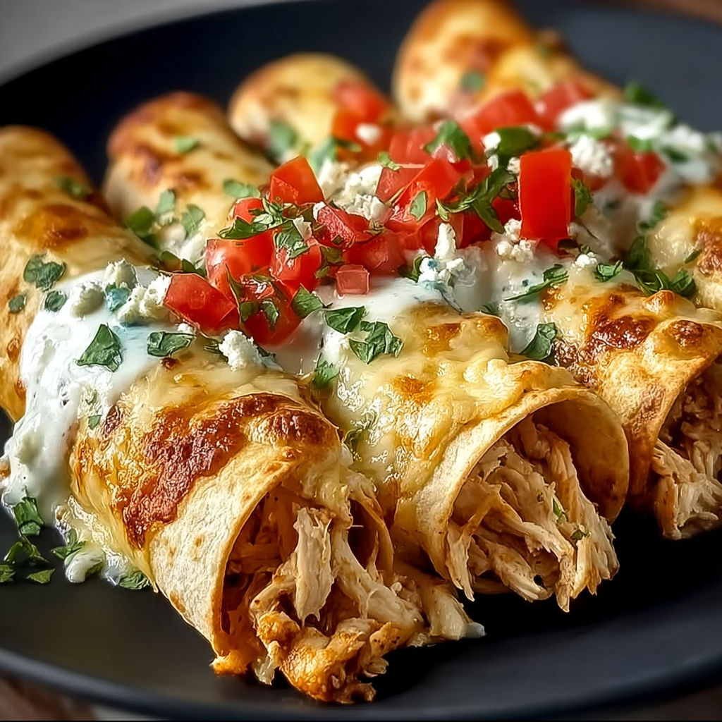 A plate of baked cream cheese chicken taquitos.