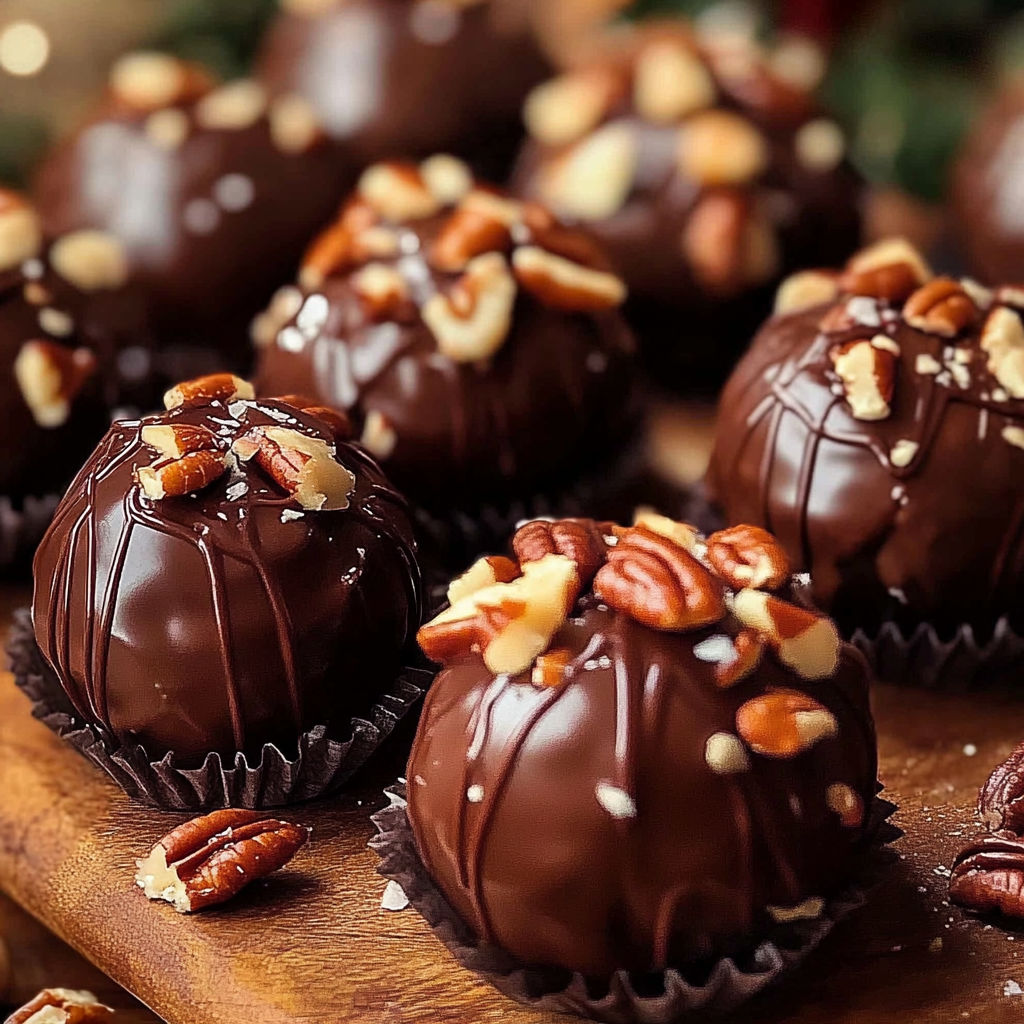 A close up of a chocolate covered nut.