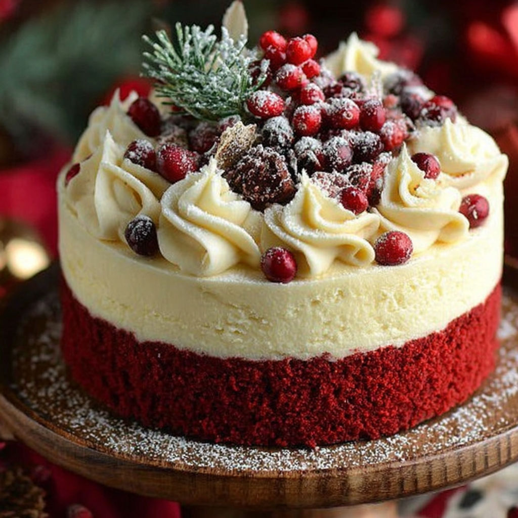 A cake with red frosting and white frosting.