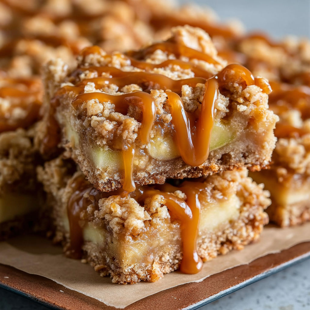 A stack of caramel apple crisp bars.