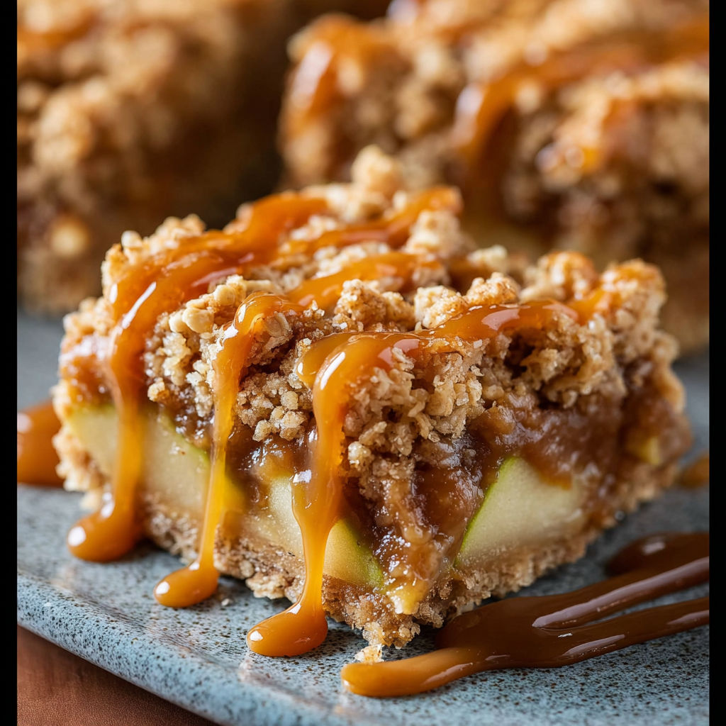 A delicious fall treat, salted caramel apple crisp bars.