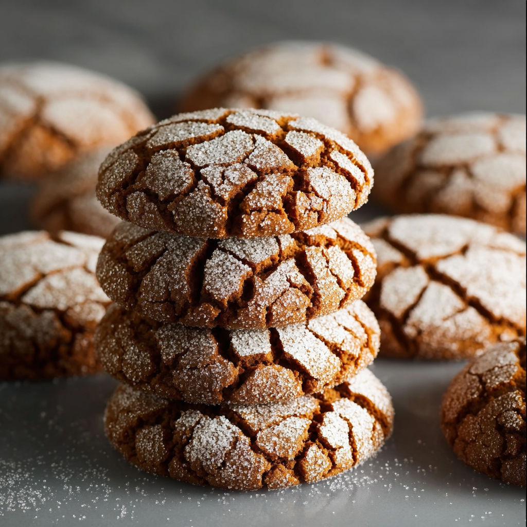 A stack of gingerbread crinkle cookies.
