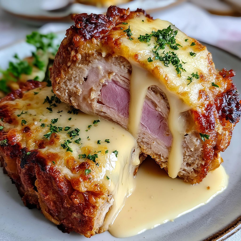 A piece of chicken cordon bleu on a plate.