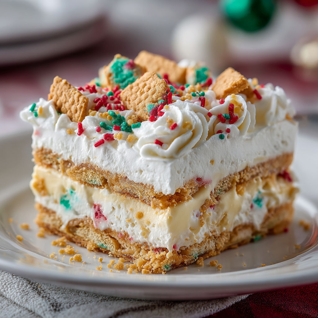 A slice of Christmas Cookie Lasagna.