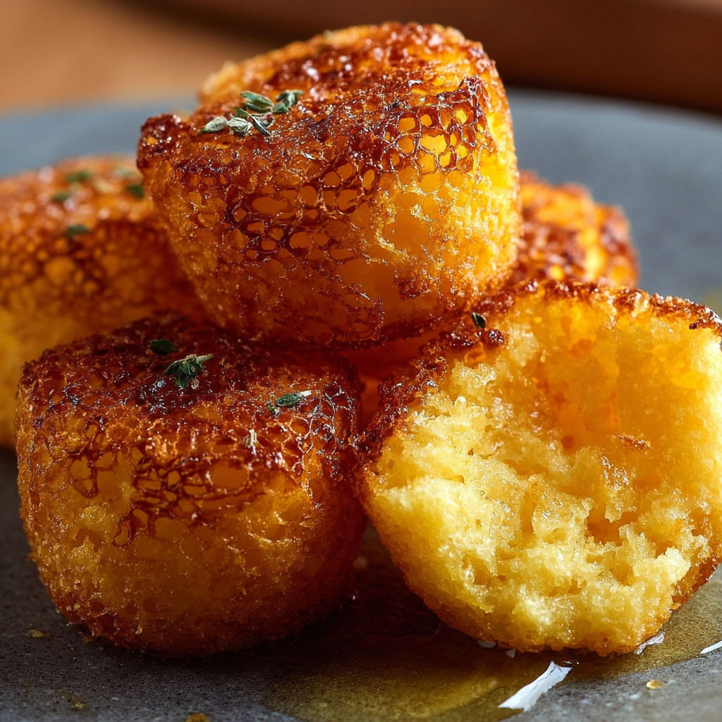 Honey butter cornbread poppers on a plate.