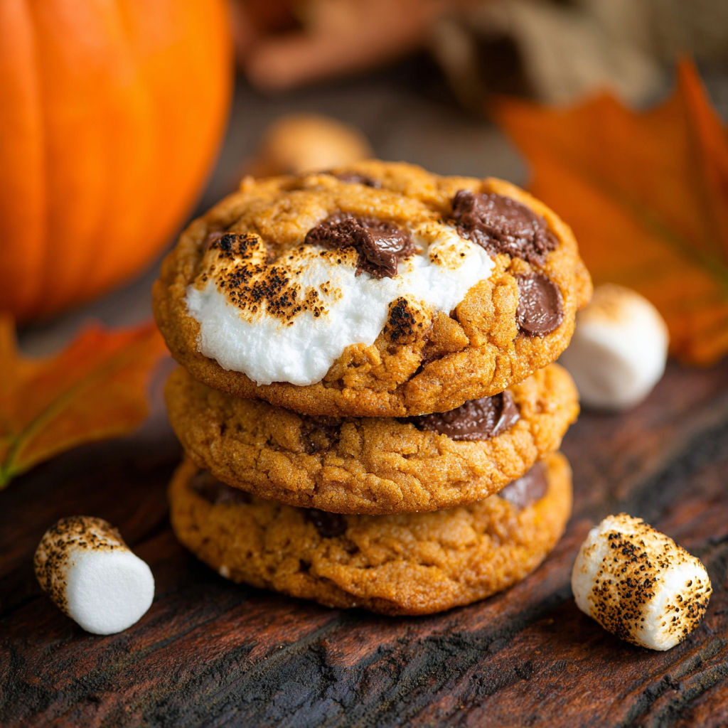 A stack of cookies with marshmallows on top.