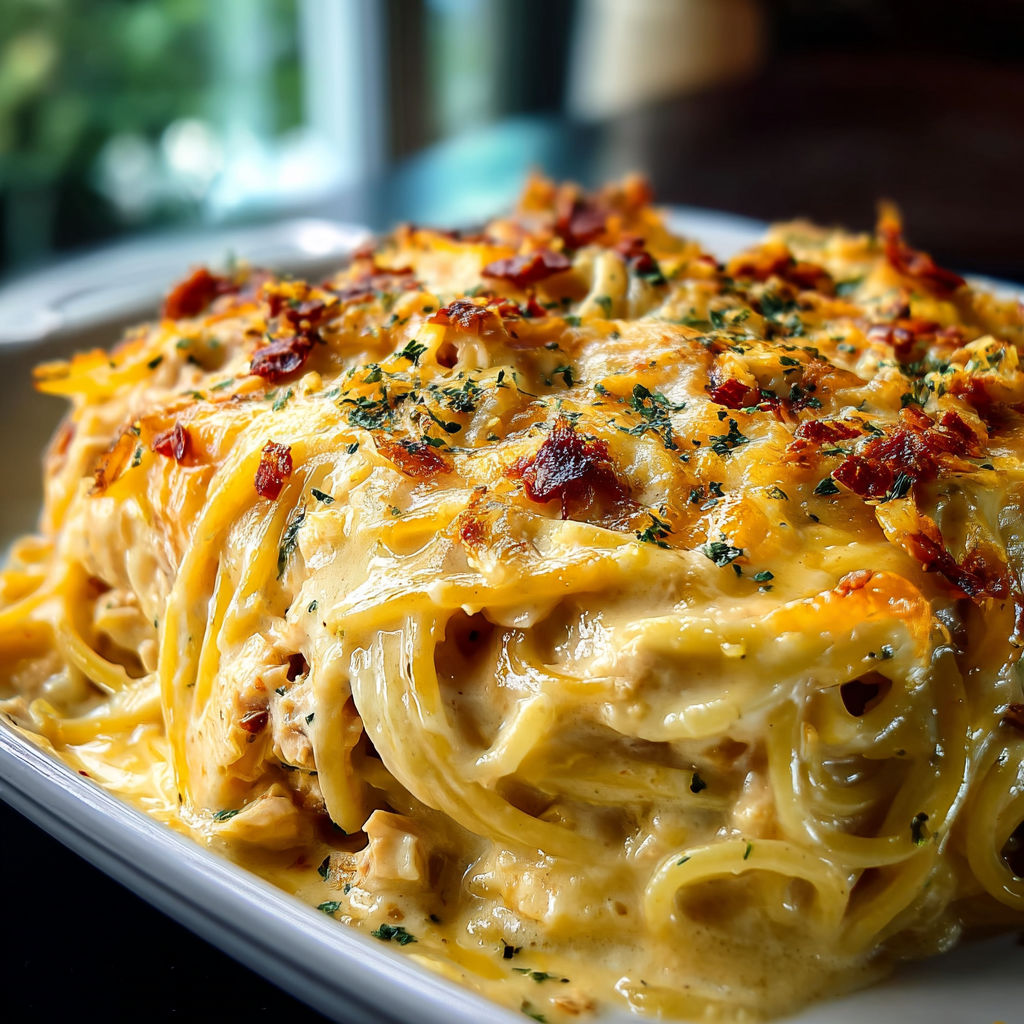 A plate of food with cheese and bacon on top.