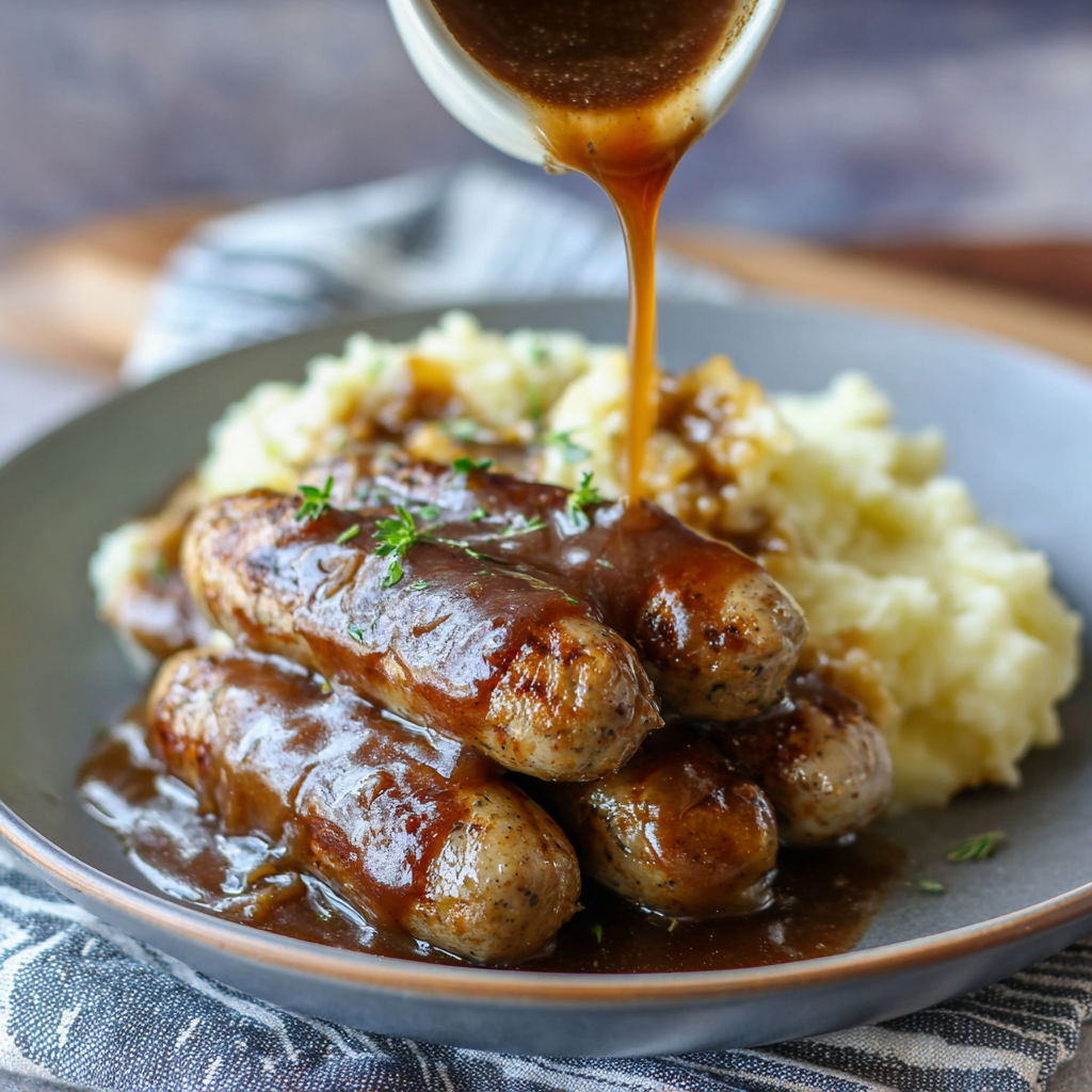 A plate of food with sausage and potatoes.