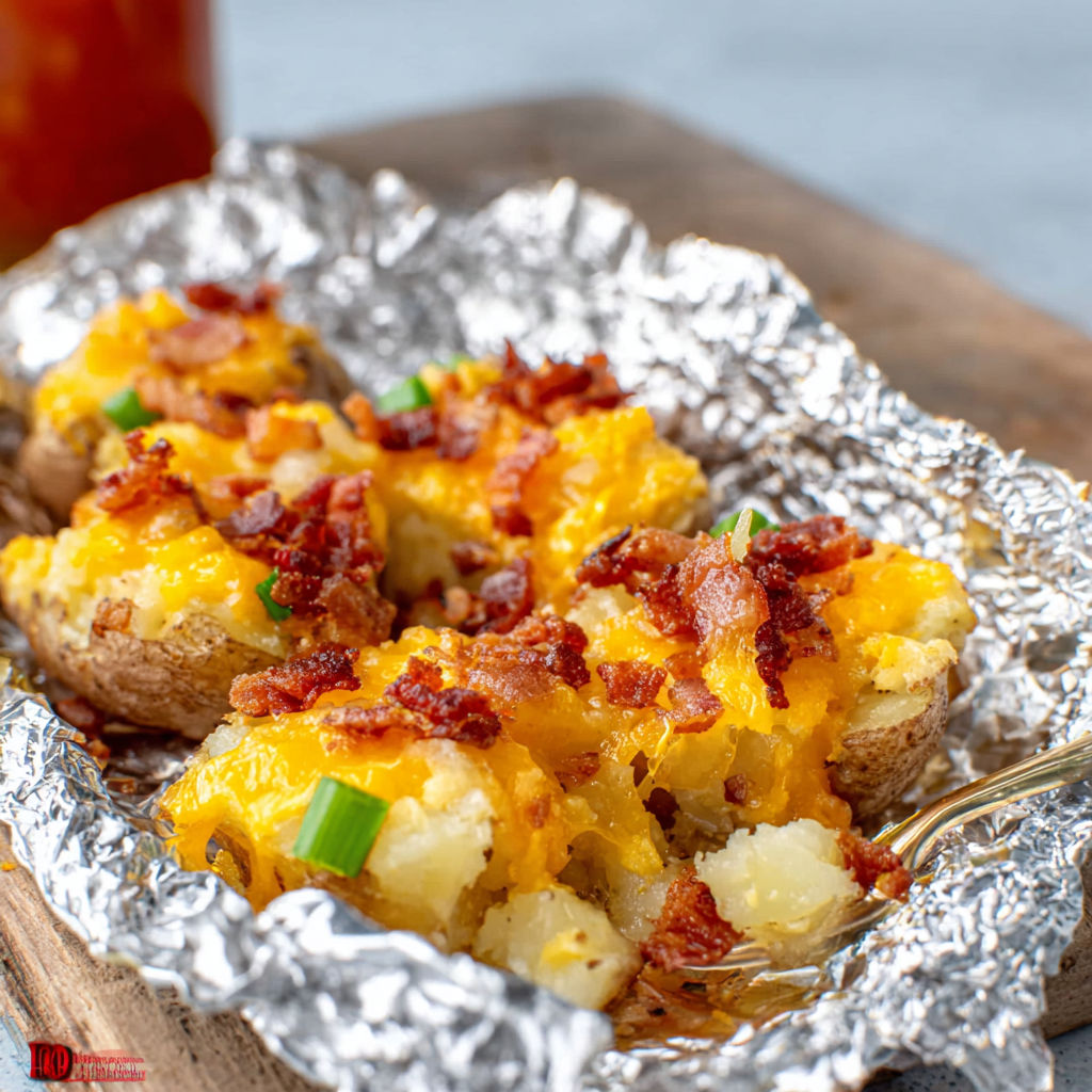 A close up of a cheddar bacon potato packet.