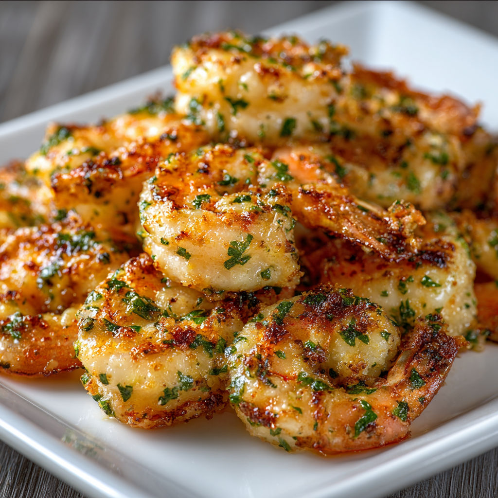 A plate of shrimp with garlic and parmesan.