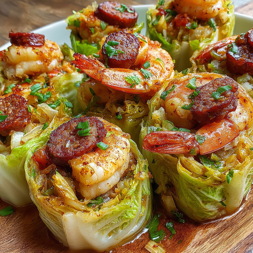 garlic shrimp & sausage cabbage cups