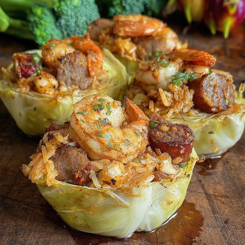 This garlic shrimp and sausage cabbage cups