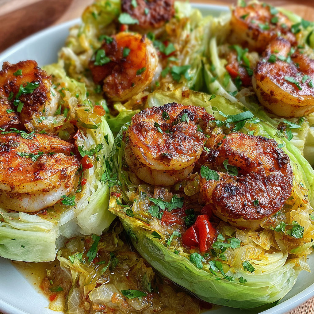 This garlic shrimp and sausage cabbage cups