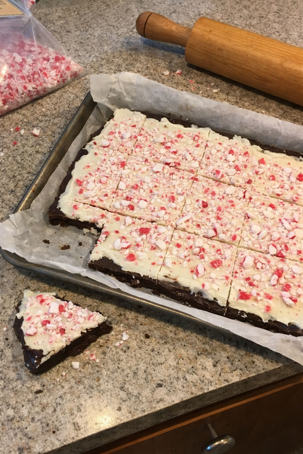Peppermint Bark — whole slab on the tray